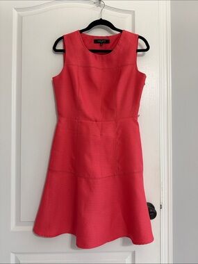 Nine West Bright Coral Sleeveless Fit-and-Flare Dress - Belt missing
